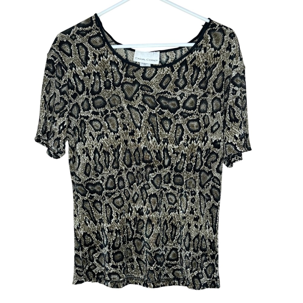 Casual Corner Women's Vintage Animal‎ Print Textured Top Size L USA MADE